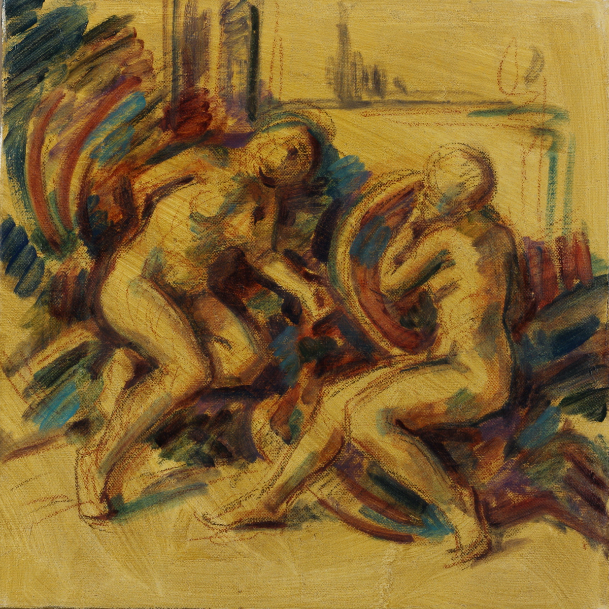 Melissa & Bradamante; chalk & oil on canvas, 50 x 50 cm, 2020